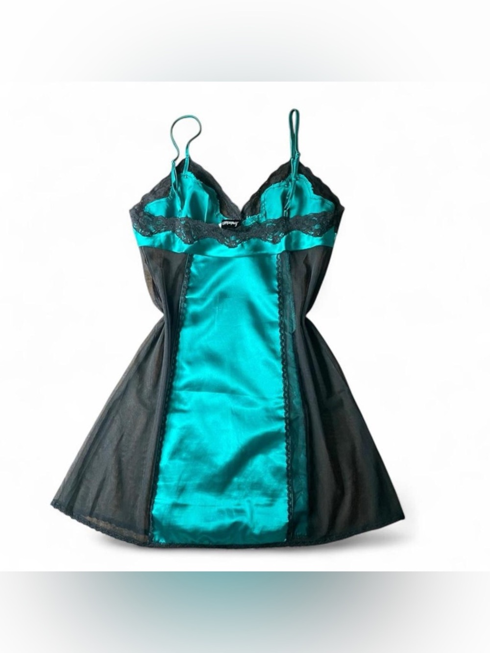 Vintage 00s Fredericks of Hollywood Green Satin Lace Lingerie Slip Dress Size L - Picture 3 of 8